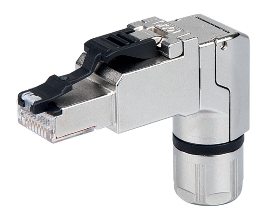 CONECTOR ARMABLE 90° ETHERNET RJ45 METÁLICO Cat. 6A